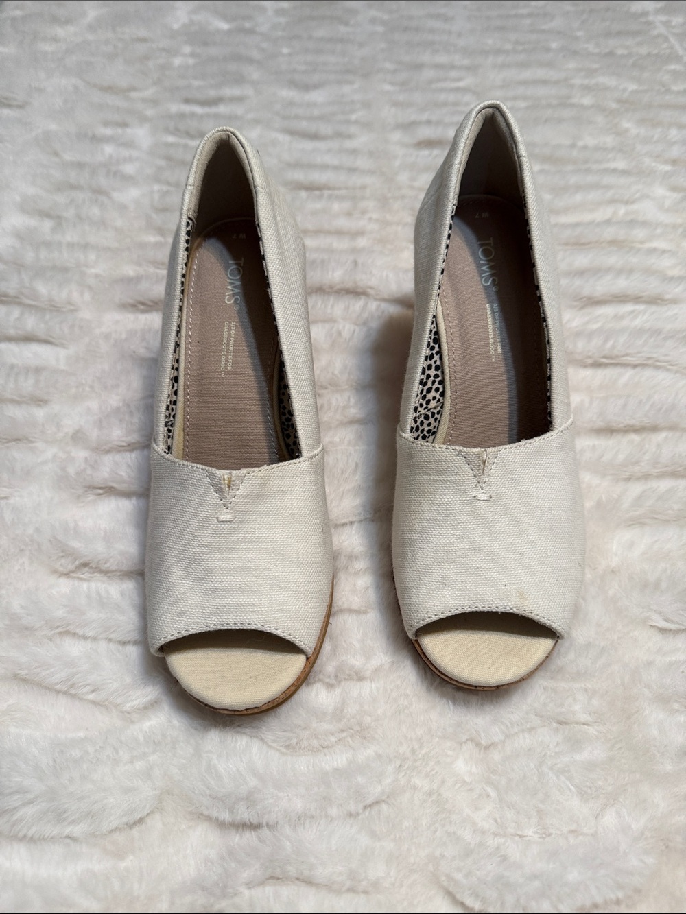Toms Women's Open-Toe Canvas Wedges in Off-White